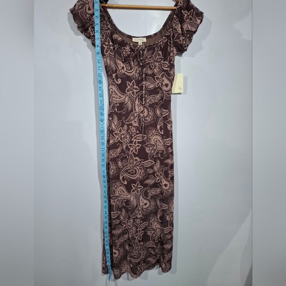 Pie In The Sky Brown Paisley Babydoll Midi Dress Cottagecore Boho Y2K Style Sz S - Picture 7 of 12